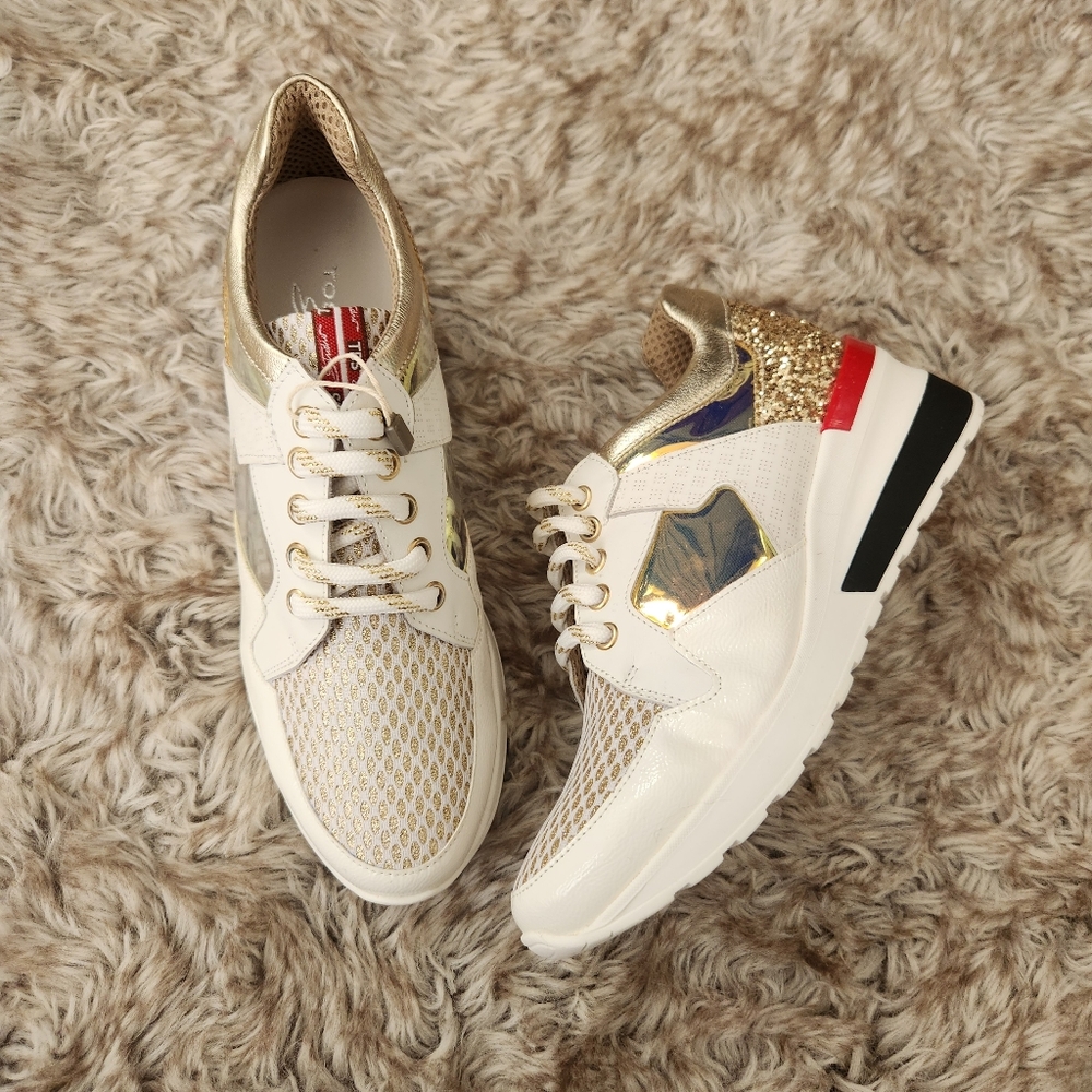 Tosca Blu Studio Gold Glitter And Netting White Sneakers‎ Women's EU 37 US 7